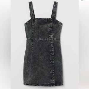 H&M Washed Black Denim Button-Front Mini Dress